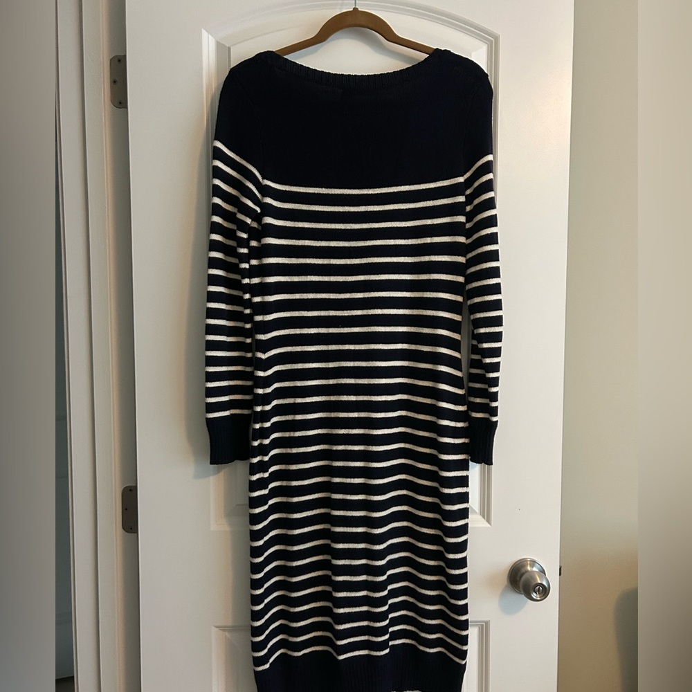 Lauren Ralph Lauren Cotton Striped Knit Midi Dress Navy/White Size Medium